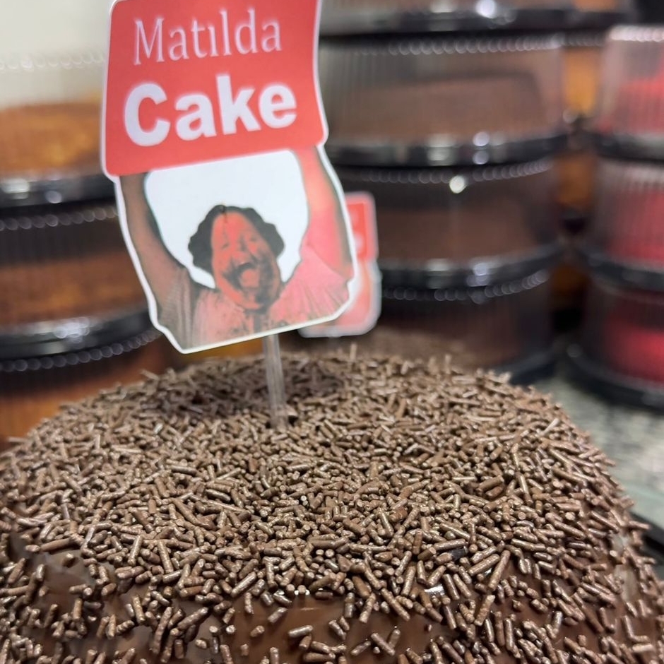 Massa de chocolate com recheio de brigadeiro e granulado. 20cm