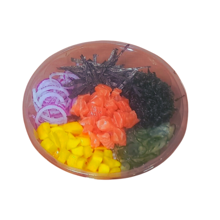 Base Arroz , Salmão , Manga , Cebola Roxa , Sunomono , Nori Fatiado , Crisp Couve, Finalizado Com Gergelim E Teriaki