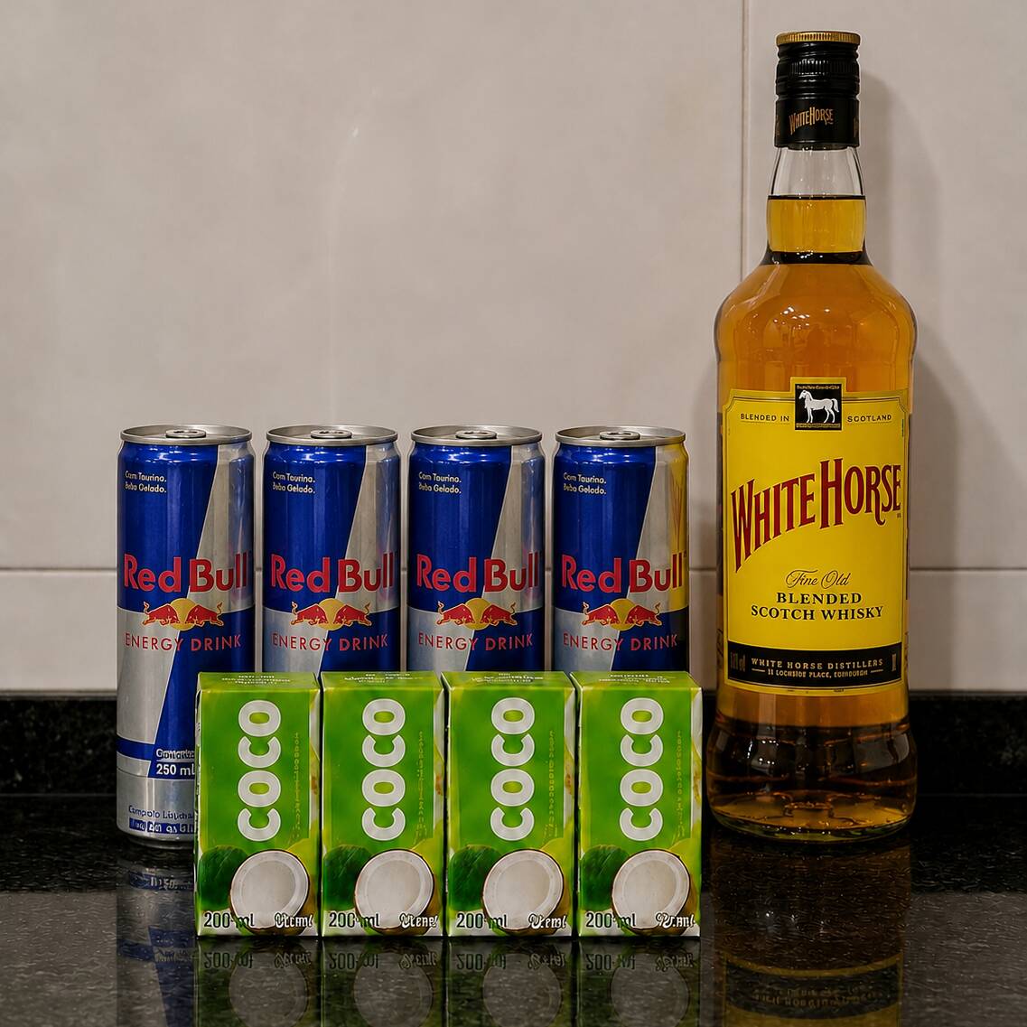 1 garrafa de White horse + energético e 4 gelo de sua preferência