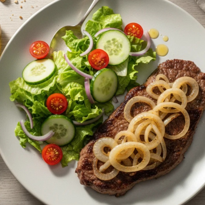 ALFACE , TOMATE, PEPINO,CEBOLA ROXA, CENOURA. TEMPERADA COM AZEITE VINAGRE.