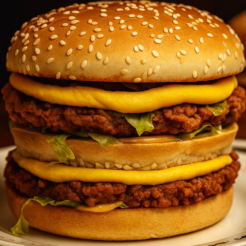 2 x Burger sabor carne feito com proteína de ervilha (não contém soja) + 2x queijo veg de castanha de caju tipo cheddar + cebola + 2x molho especial artesanal + 2x alface americana + pão macio tradicional com gergelim selado na manteiga!