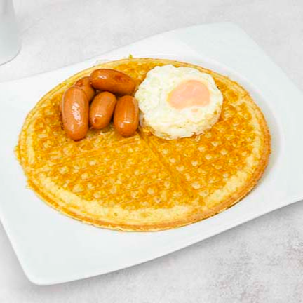 Waffle con Salchichitas y Syrup o Miel de Abeja