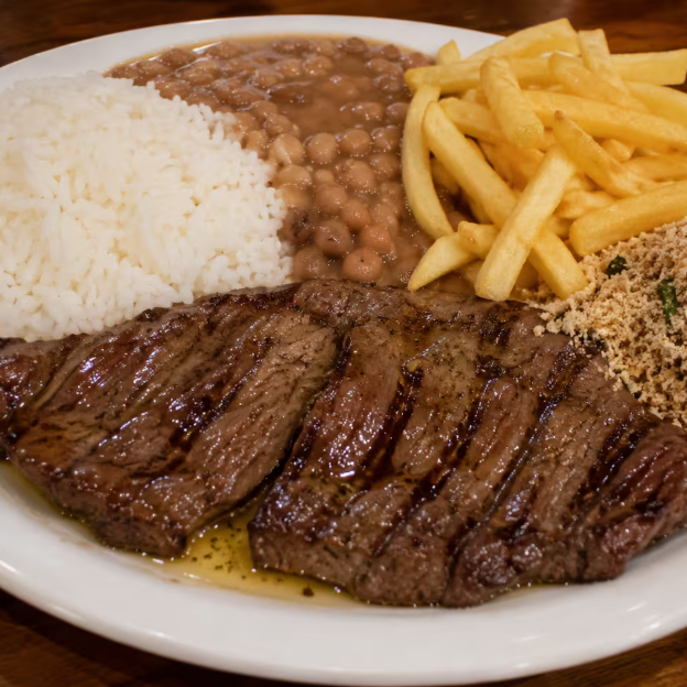 Arroz, feijão, fritas e farofa. Toda segunda e quinta!