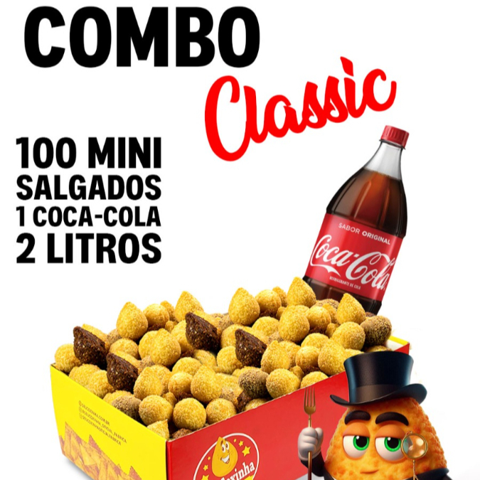 100 Mini salgados 9gr e 01 Coca-Cola original 2 litros