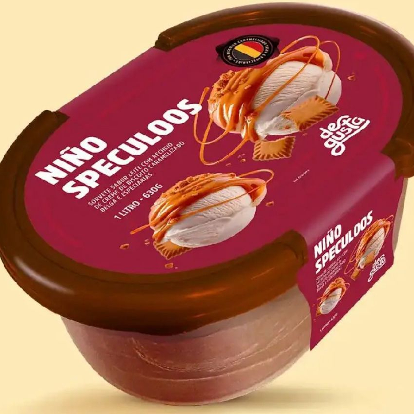 Sorvete artesanal de Nino Speculoos 1lt : sabor leite combinado a um recheio incrível de creme de biscoito caramelizado belga e um toque especial de especiarias. Um Verdadeiro clássico europeu em versão gelada. Contém açúcar e lactose. Não contém glúten adicionado.
