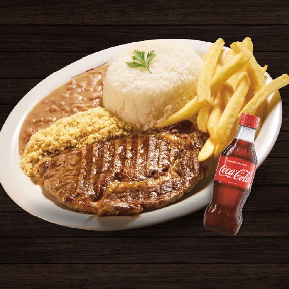 Arroz, Feijão, Farofa e Fritas + 1 Coca-Cola 200ml