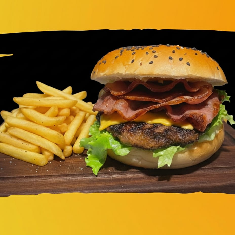 Burger Bacon Clasica con papas