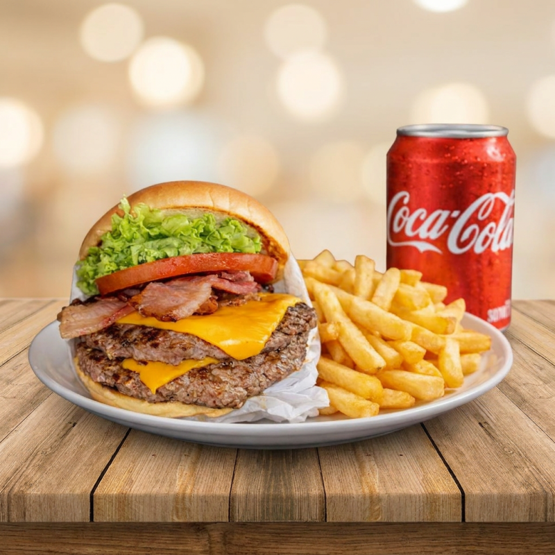 Inclui: 1 D'Big Bacon, 1 Batata Frita P e 1 Lata a sua Escolha