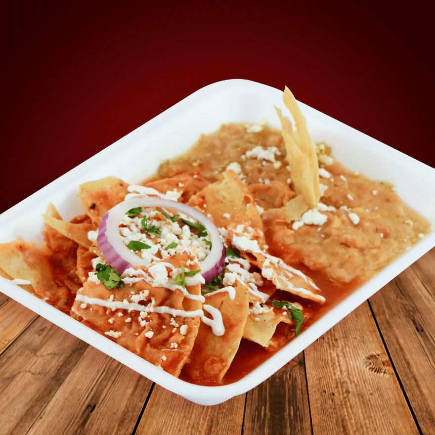 Chilaquiles Rojos Con Frijoles