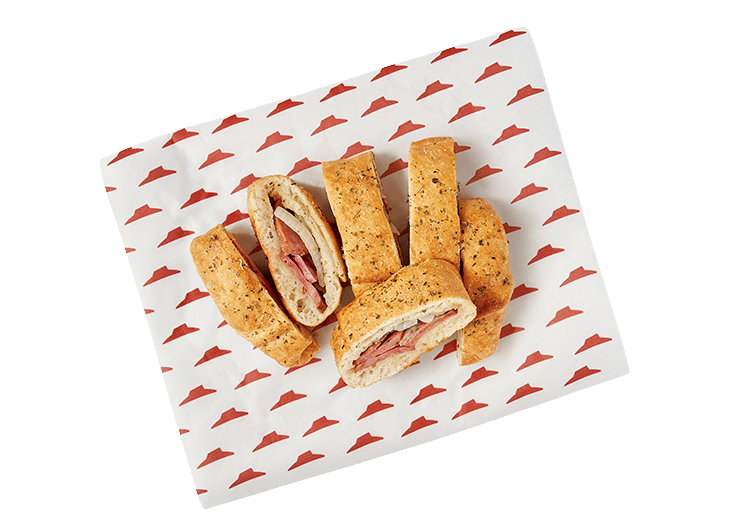 Delicioso pão feito com massa Pizza Hut, recheado com calabresa fatiada bem fininha e cebola