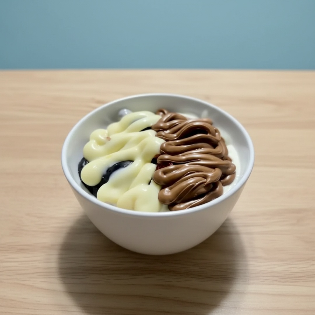 Açaí, creme de avelã e creme Ninho