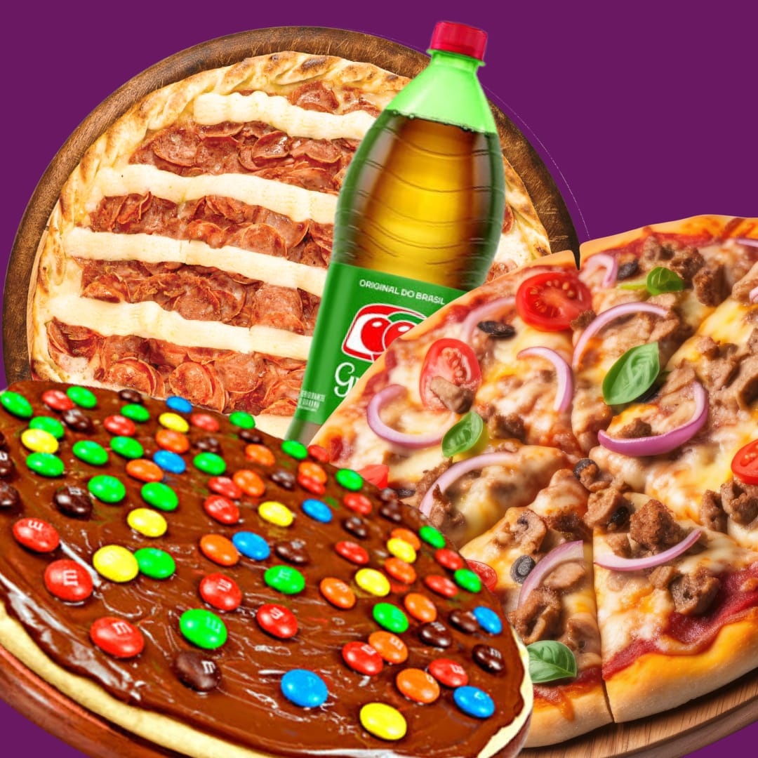 3 pizzas de 30cm = 90cm + 1 refrigerante