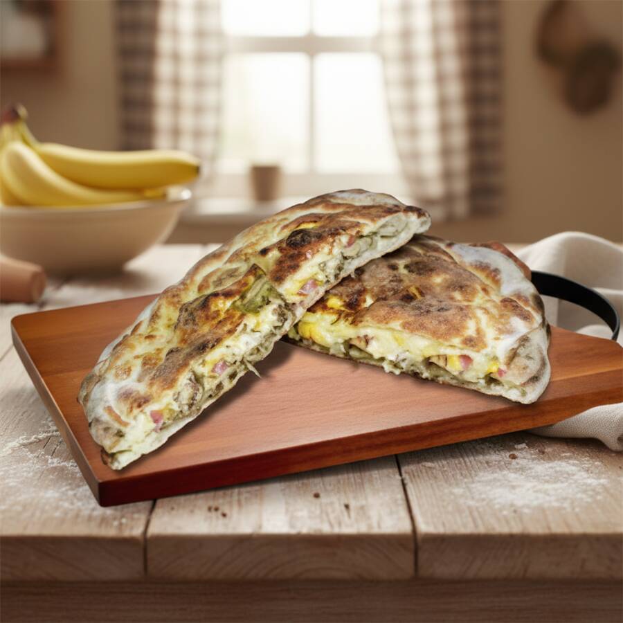 Presunto, Rosbife, Maionese temperada, Escarola, Catupiry original, Mussarela, Queijo prato e Tomate. Serve 2 pessoas.