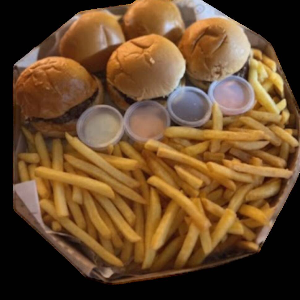 5 Like Little Top Inteiro ( Pão, Carne artesanal, queijo mussarela, molho verde, Creme cheddar e Bacon ) + porção de batata frita c/ sal + pote de molho barbecue + pote de molho verde + pote molho apimentado + pote de creme cheddar