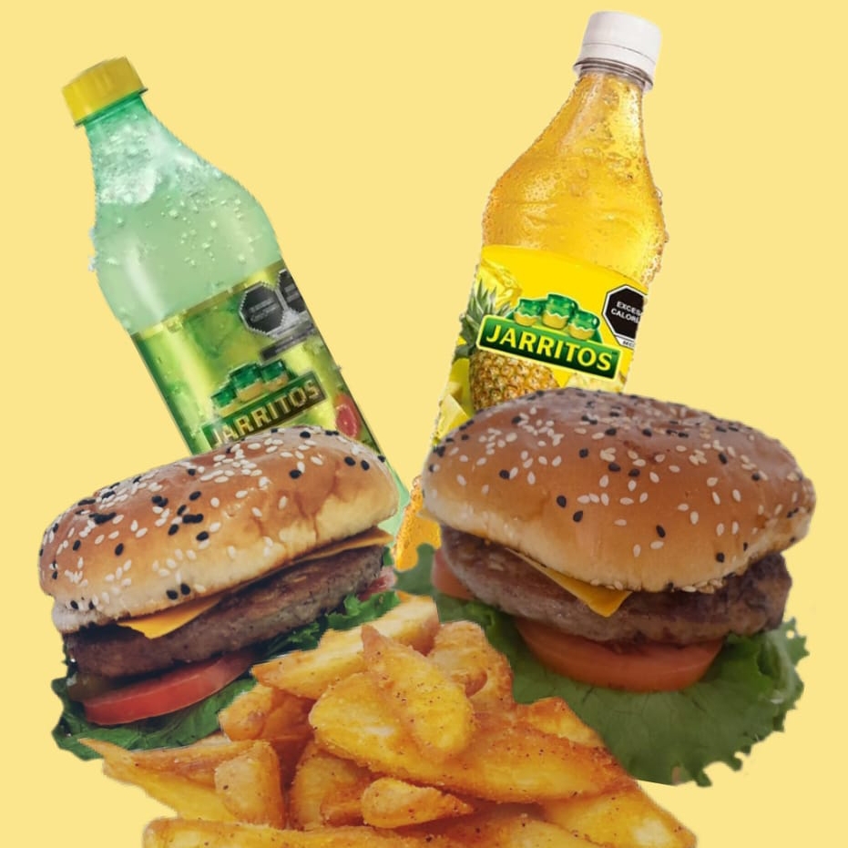 2 Hamburguesas Sencilla, 1 Papas Gajo y 2 Jarritos