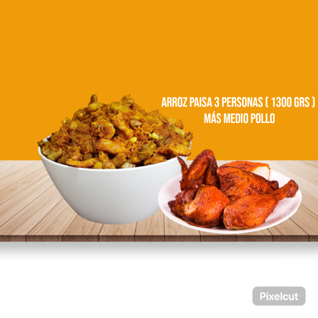 Arroz Paisa 3 Personas Más Medio Pollo
