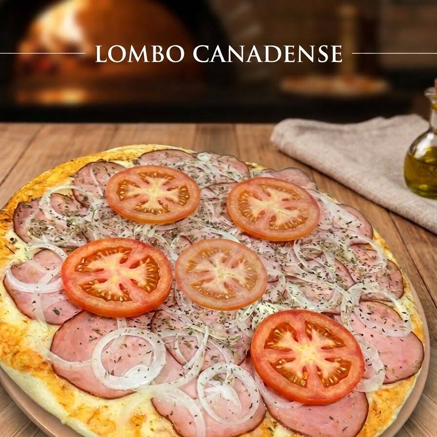 Molho, Mussarela, Lombo Canadense, fatias de tomate e Orégano
