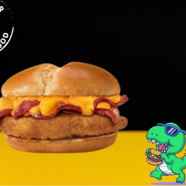 PÃO BRIOCHE, CHEDDAR CREMOSO, BACON, BURGUER DE FRANGO, ALFACE E TOMATE