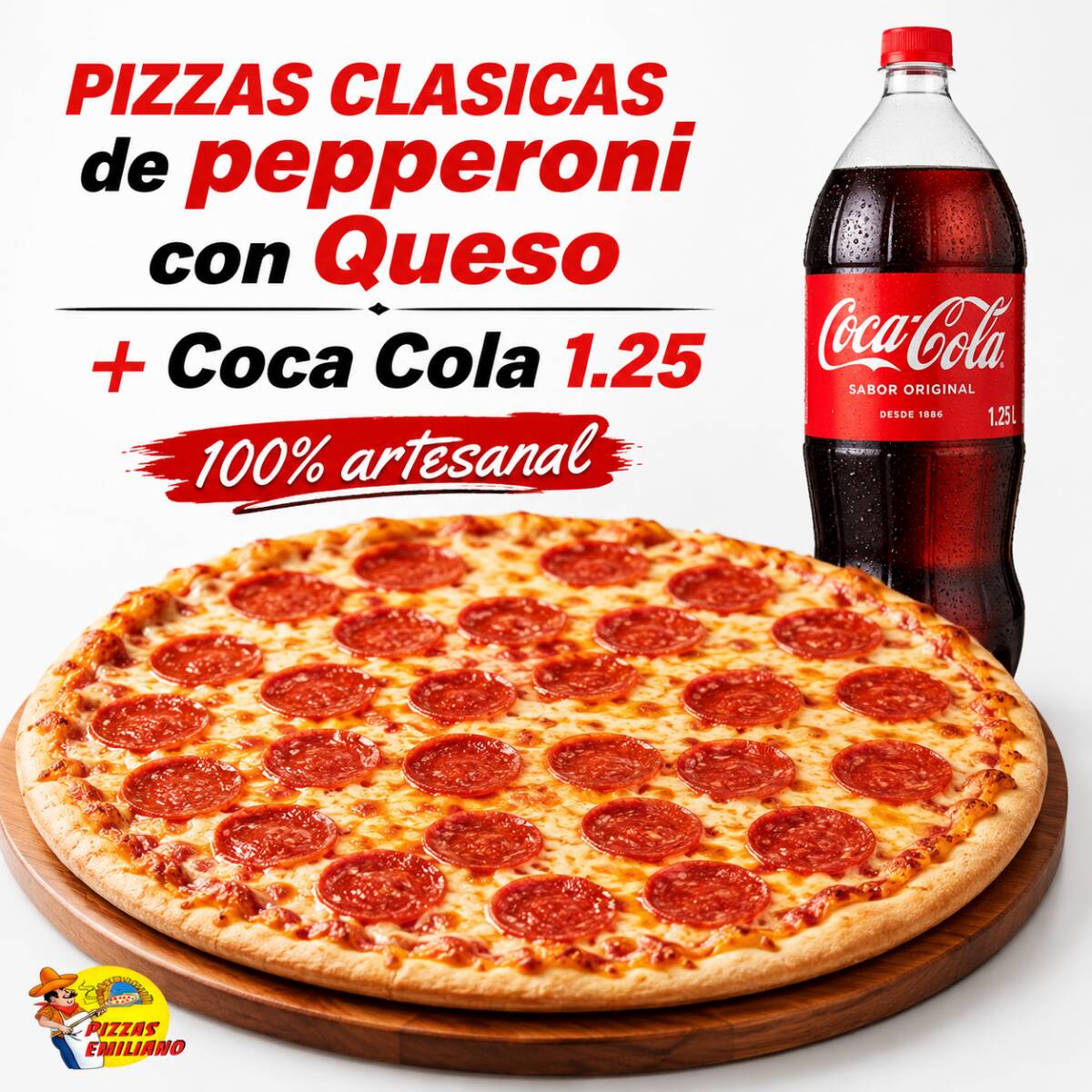 COMBO CLASICO - 1 Pizza + Coca Cola 1.25