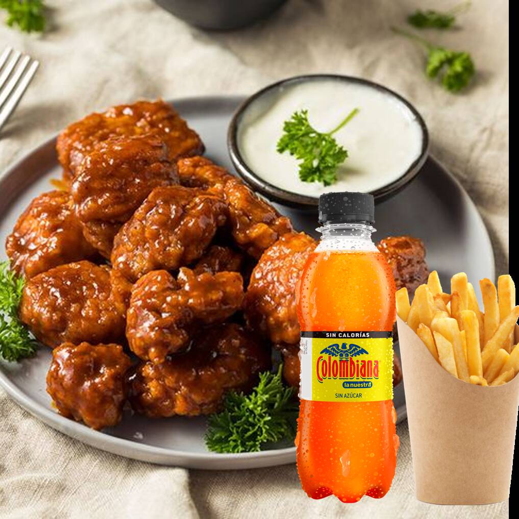 16 Piezas de Alitas BBQ + Papas + Gaseosa 250ml