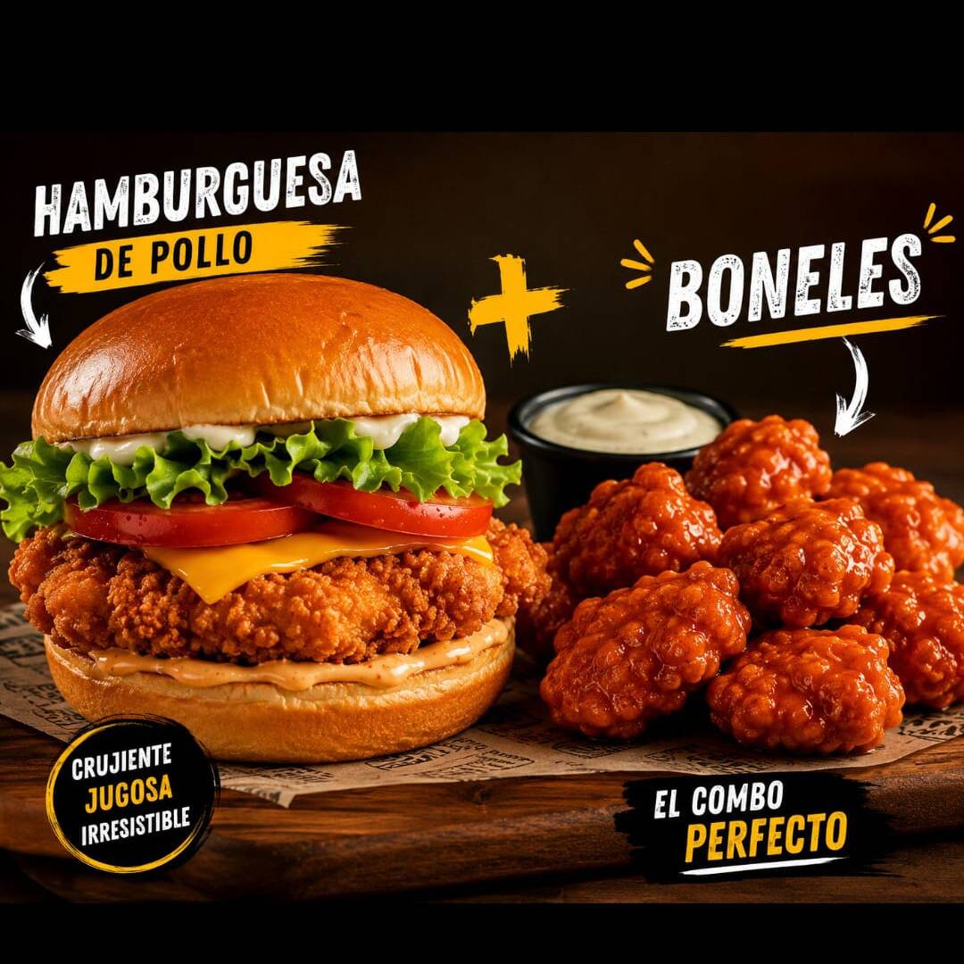 Hamburguesa de Pollo + Boneless