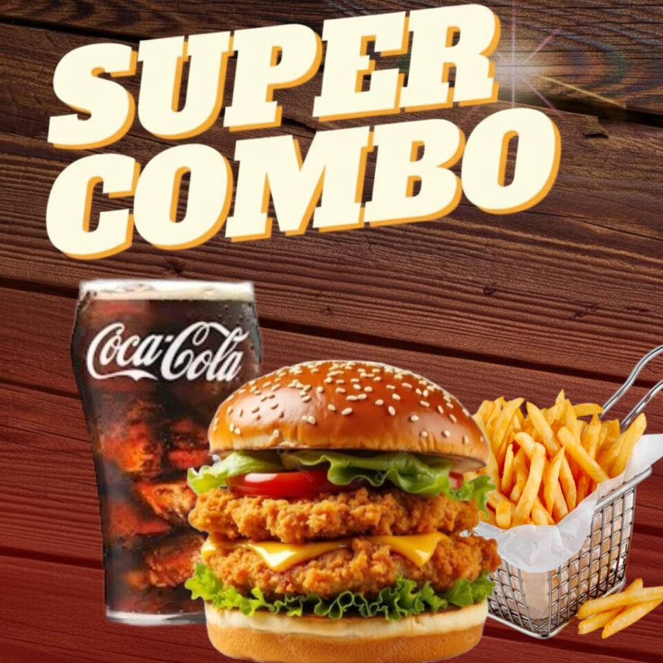 Hamburguesa Doble pollo Crispy + papas + Coca cola