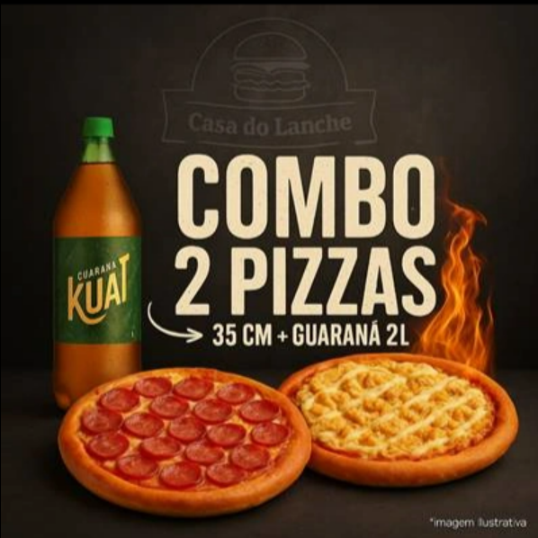São duas pizzas de 35cm pra saborear com a família inteira, acompanha grátis um refri 2L ;)