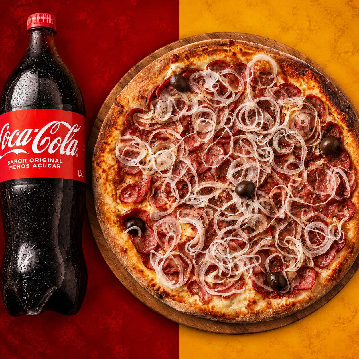 Escolha até 02 sabores da sua pizza favorita e ganha 01 coca-cola 2l grátis!