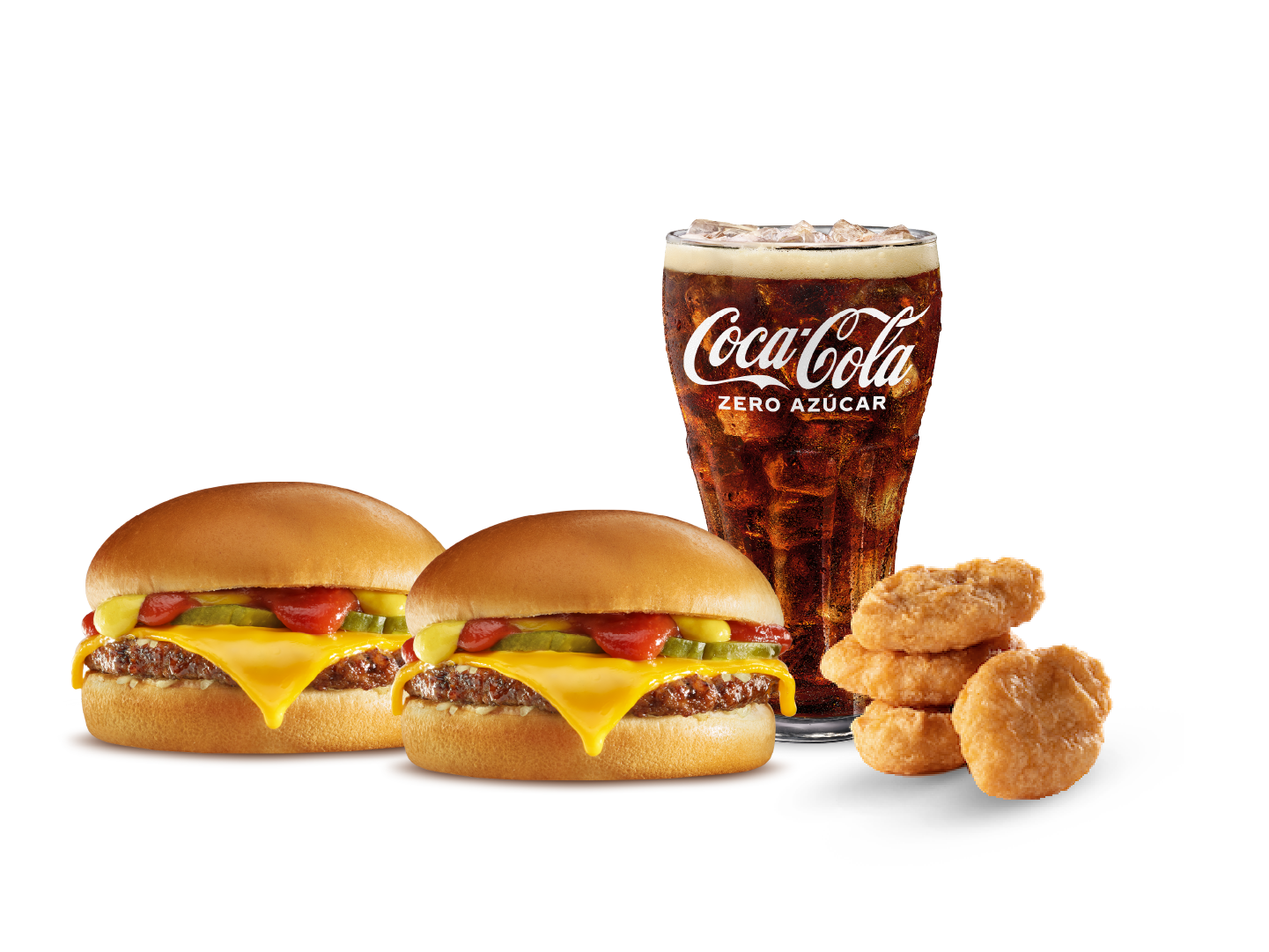 2 Hamburguesas con Queso, 4 pz Chicken McNuggets® y Bebida media