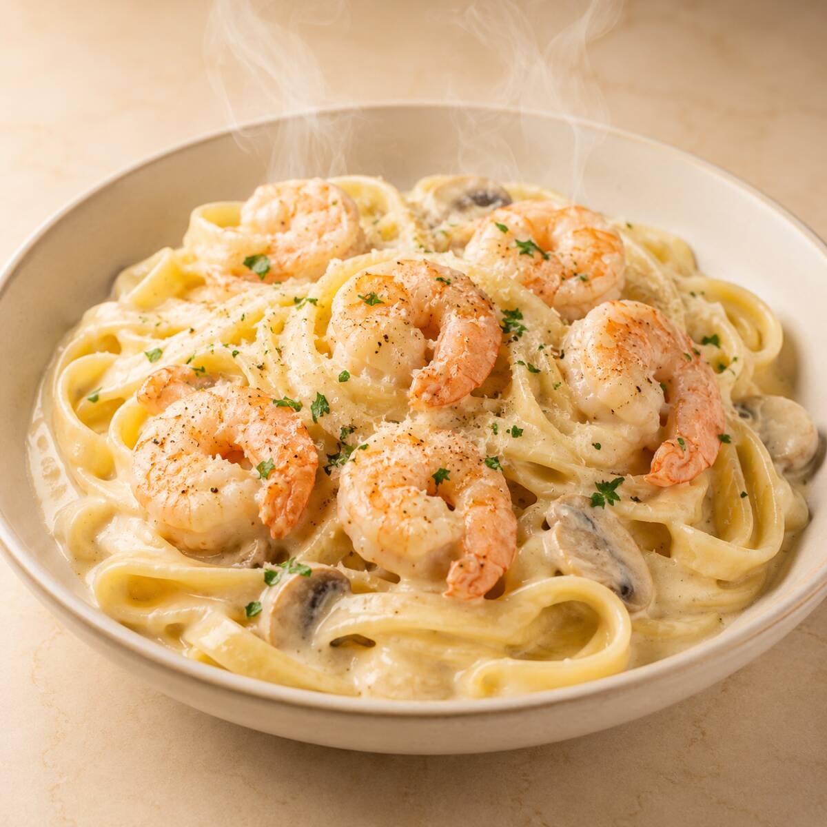Fetuccini al Alfredo con Langostinos
