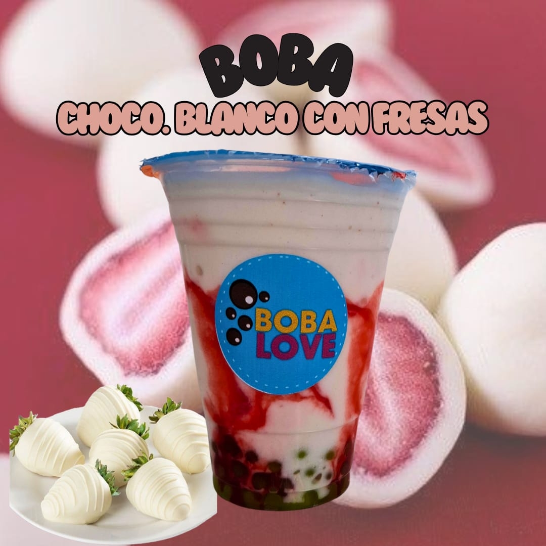 Boba de Chocolate Blanco con Fresas