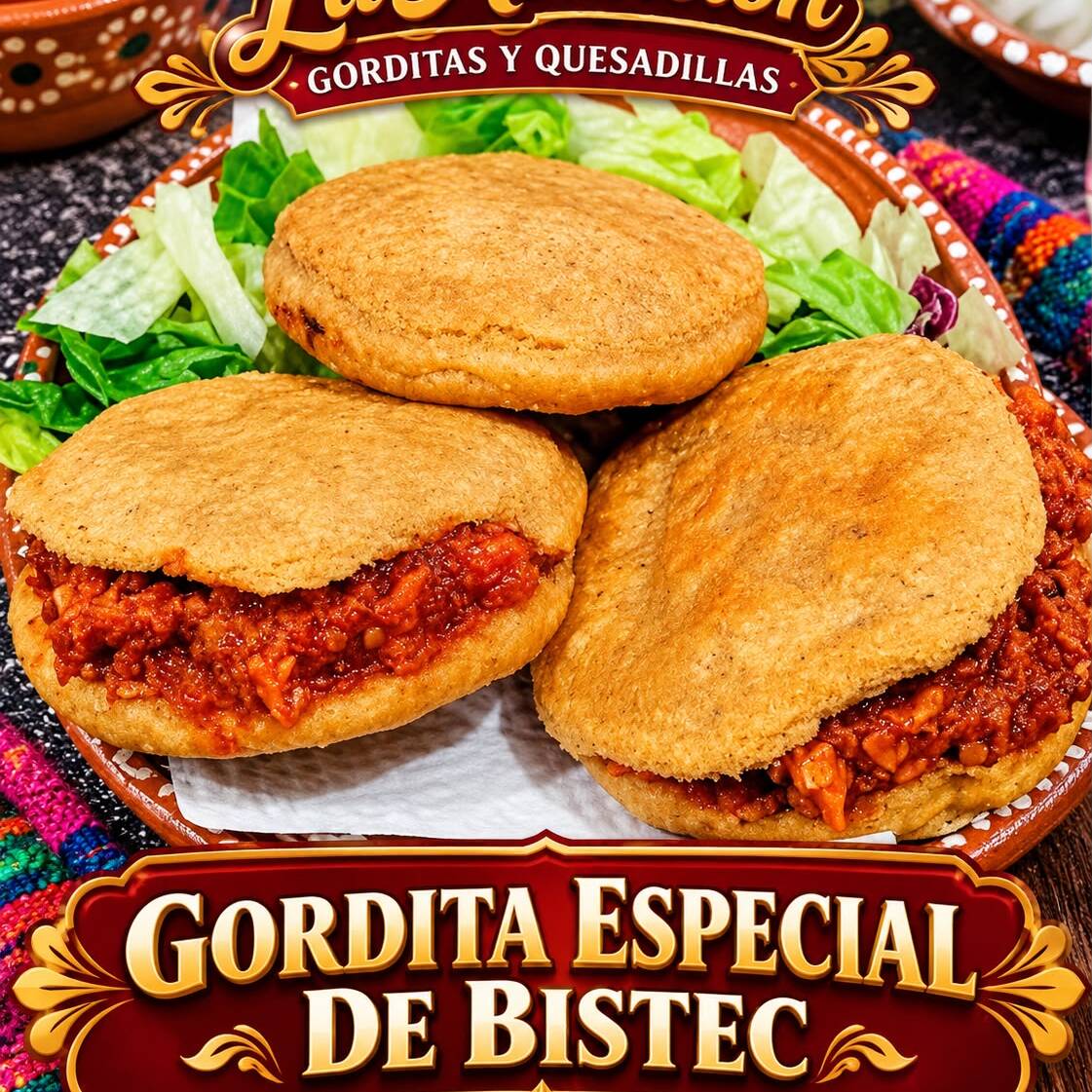 GORDITA ESPECIAL DE BISTEC A LA MEXICANA