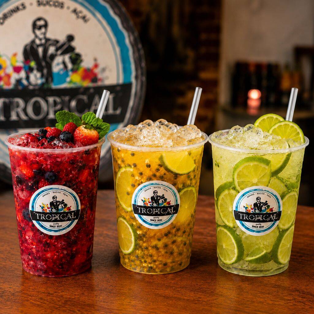 3 caipirinhas de 700ml com vodka nos sabores de frutas vermelhas , brasileira e limão.