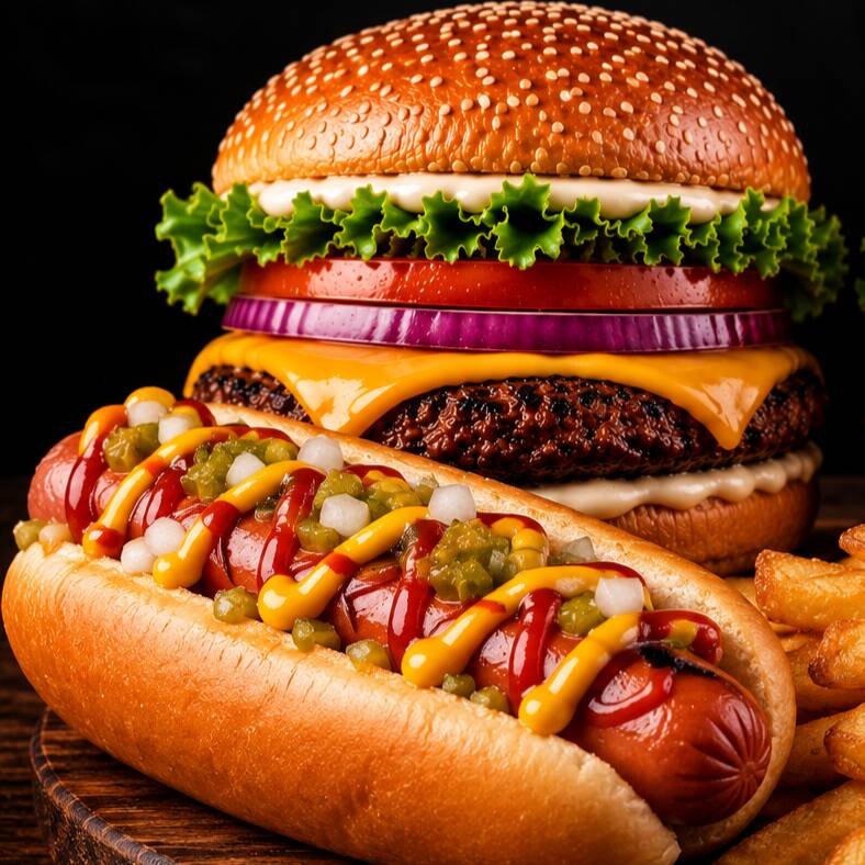Hamburguesa, Hot Dog con Papas