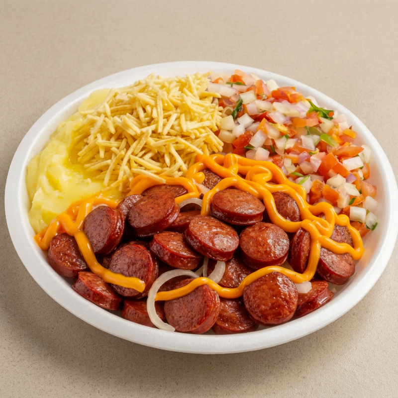 Pirão + Calabresa + Vinagrete + Batata palha + Cheddar 750g