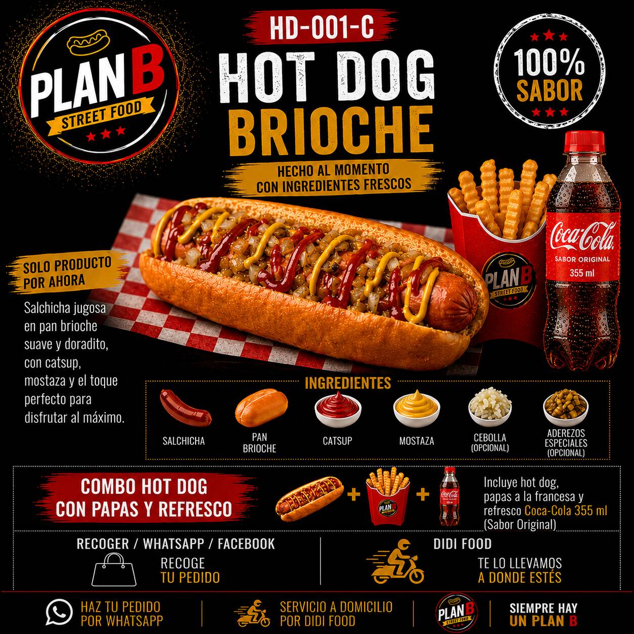 Hot Dog Brioche con Papas y Coca Cola