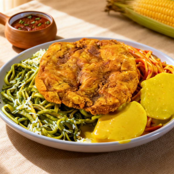 Milanesa + Tallarín Verde + Tallarín Rojo