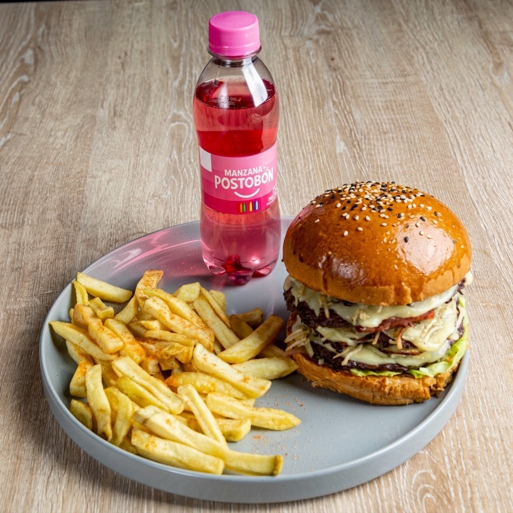 Hamburguesa Triple Carne al Carbón+ Gaseosa 250 Ml