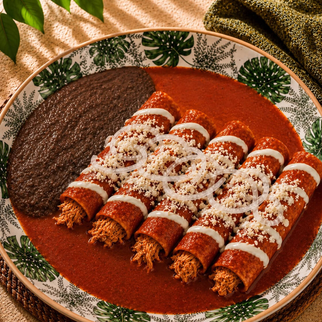 Entomatadas con Tinga de Pollo.