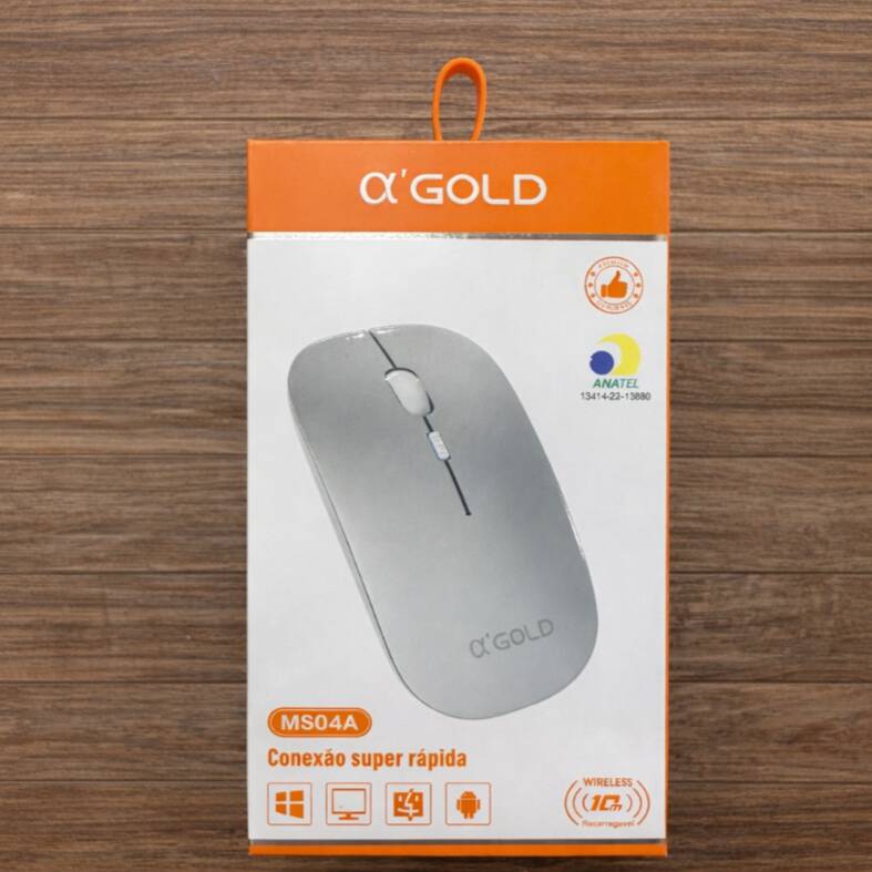 Mouse luminoso recarregável -Sem fio de 2.4GHZ. Clique silencioso. Acompanha cabo usb para recarga.