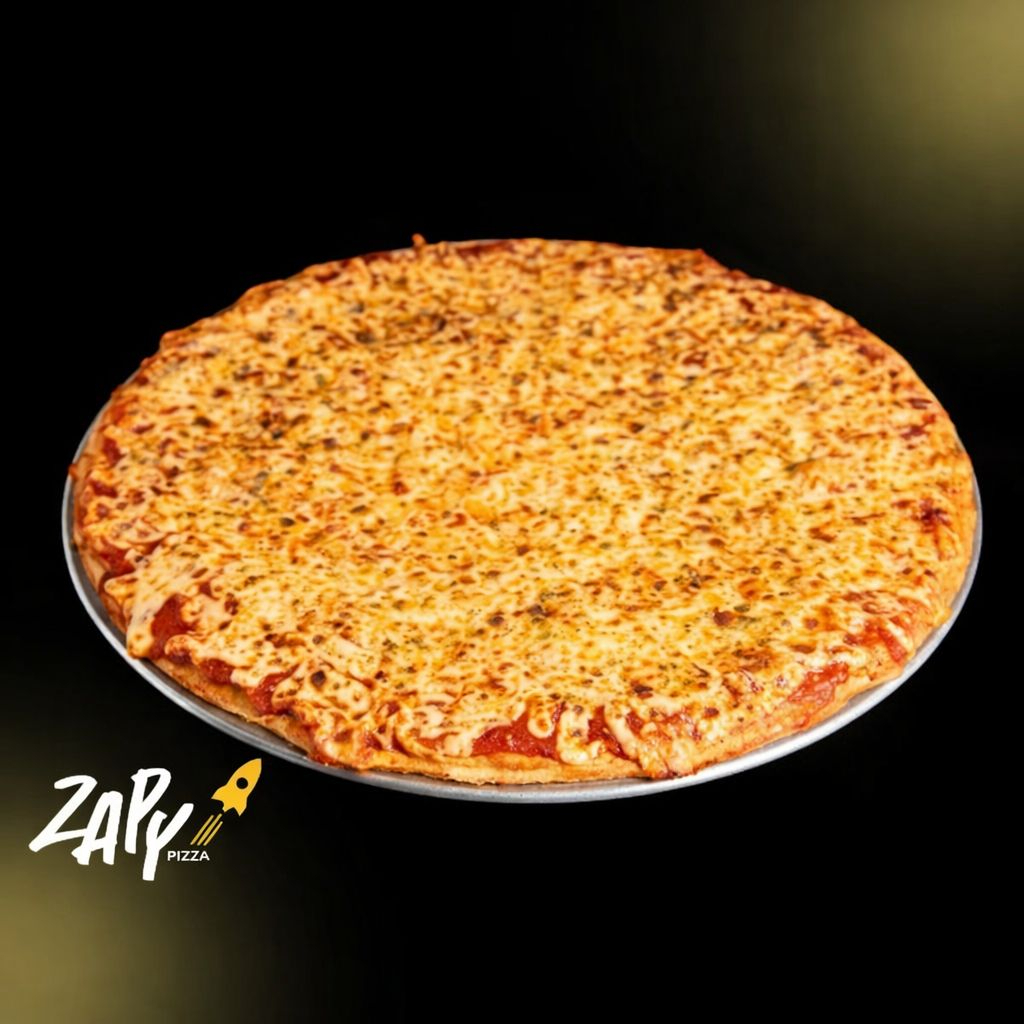 Muçarela, molho de tomate, bastante queijo e orégano.