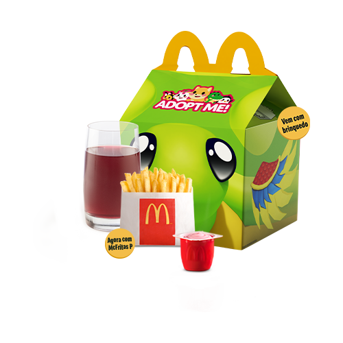 O McLanche Feliz acompanha 4 chicken McNuggets com tomatinho ou McFritas como acompanhamento, uma refrescante bebida e Petit Suisse do Méqui como sobremesa. Brinquedo sujeito a disponibilidade de estoque por restaurante. Confira informações nutricionais e
