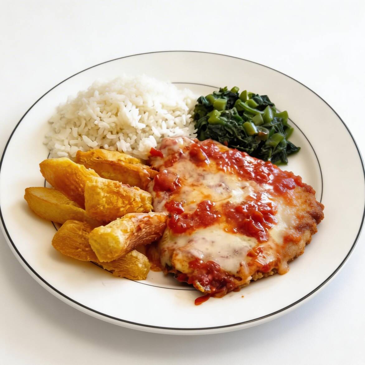 Nosso Filé de Frango à Parmegiana é preparado com cuidado, envolvendo suculentos filés de frango em uma deliciosa camada de queijo e molho de tomate fresco, gratinados até atingirem a perfeição. Agora, você tem a liberdade de montar o seu prato com três guarnições de sua preferência, tornando a sua refeição ainda mais especial.
Escolha entre uma variedade de guarnições, como arroz branco soltinho, batatas fritas crocantes, legumes frescos e saborosos, salada verde refrescante, feijão quentinho ou qualquer outra opção que agrade o seu paladar. A combinação perfeita de sabores está em suas mãos.
Aproveite essa oportunidade para personalizar a sua refeição de acordo com o seu gosto e desfrutar do sabor irresistível do Filé de Frango à Parmegiana acompanhado das guarnições que mais te agradam.
Faça o seu pedido agora