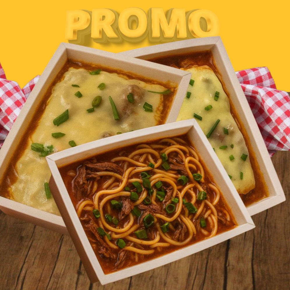 Uma seleção completa com massas e pratos tradicionais para todos os gostos! ✔ Lasanha de Carne Moída – camadas de massa fresca recheadas com carne moída ao molho bolonhesa e gratinadas com queijo. (aprox. 500g) ✔ Escondidinho de Carne Louca – cremoso purê de batatas recheado com carne desfiada ao molho caseiro e finalizado com queijo gratinado. (aprox. 500g) ✔ Espaguete de Carne Louca – massa ao dente com carne desfiada ao molho artesanal e cobertura de queijo gratinado. (aprox. 500g) Uma combinação perfeita para quem quer variedade e muito sabor em uma única refeição!