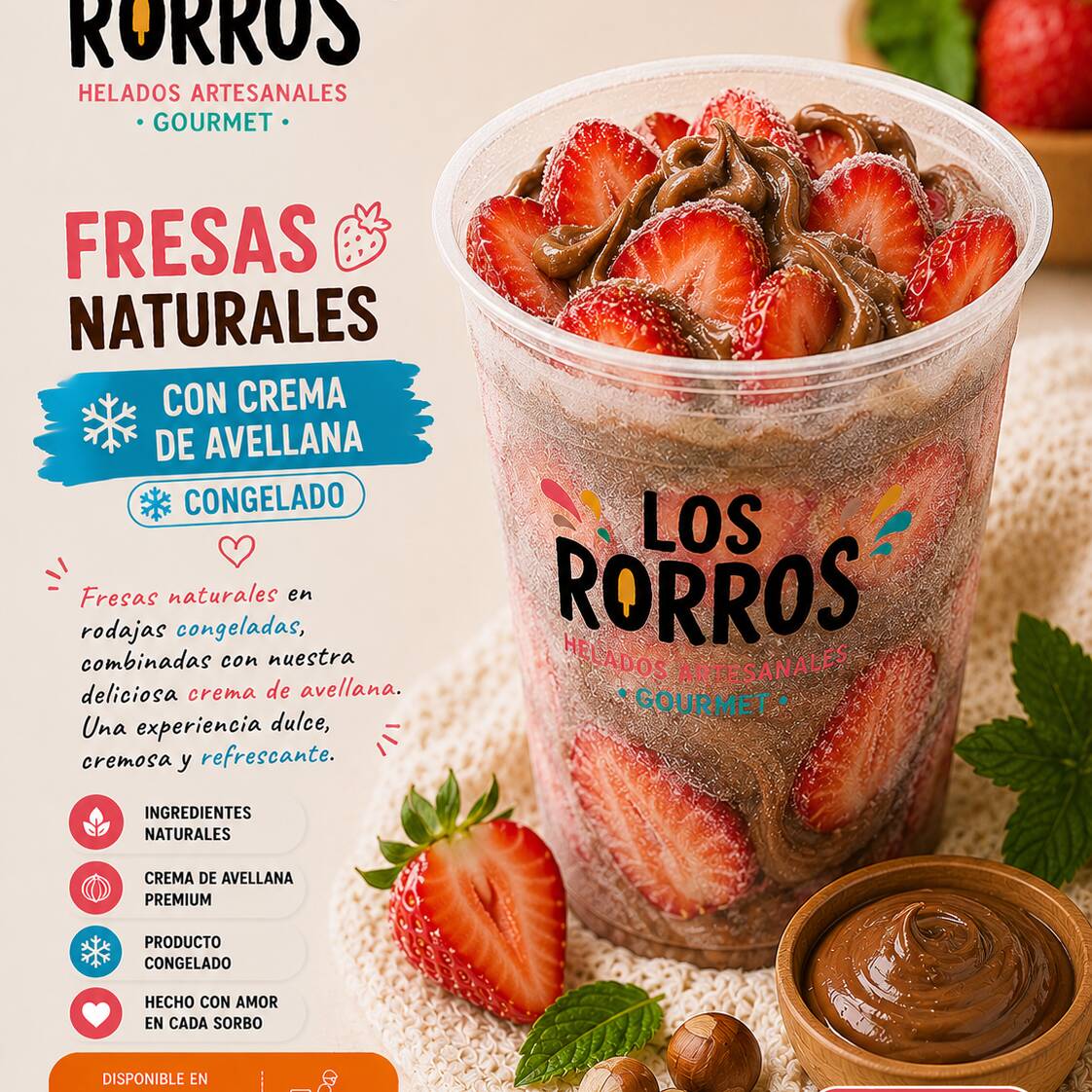 FRESAS CON CREMA DE AVELLANA CONGELADAS