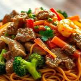 Carne, Frango, Camarão, Champignon, Legumes e Macarrão