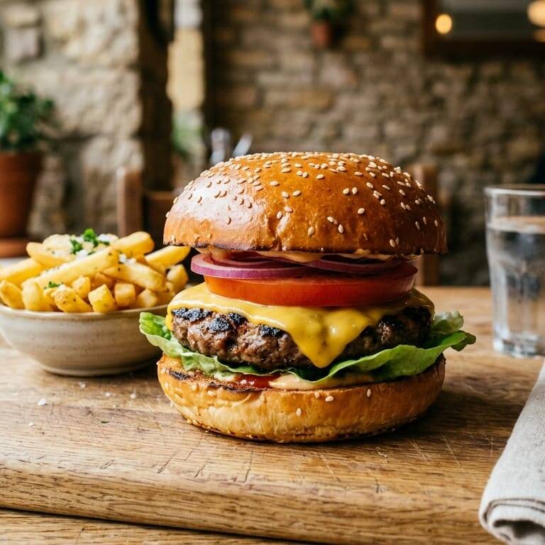 HAMBURGUESA Y PAPAS CLASICAS