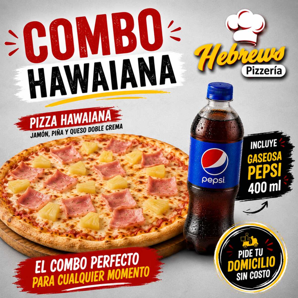 COMBO PIZZA HAWAIANA + PEPSI 400 Ml