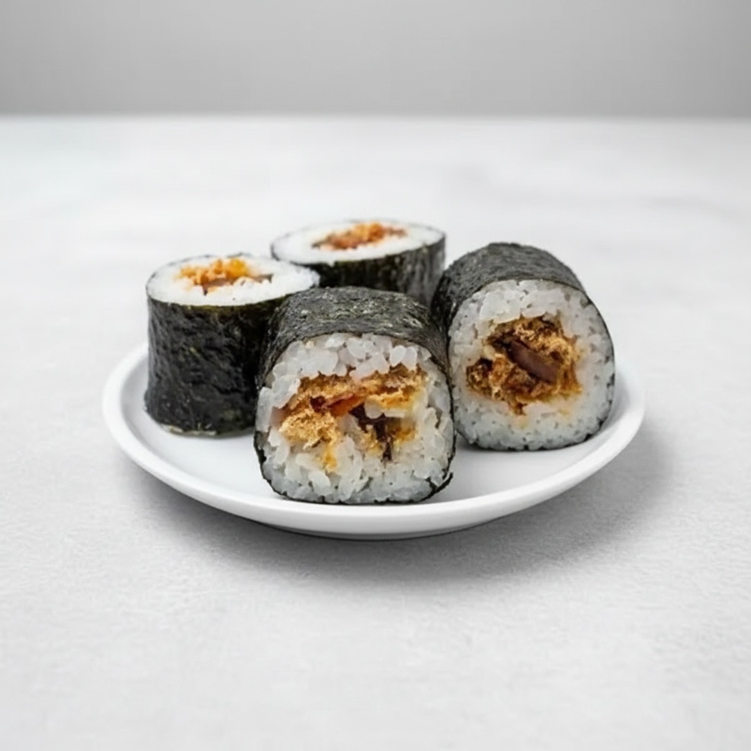 Enrolado de nory, com delicioso recheio de arroz e skin.