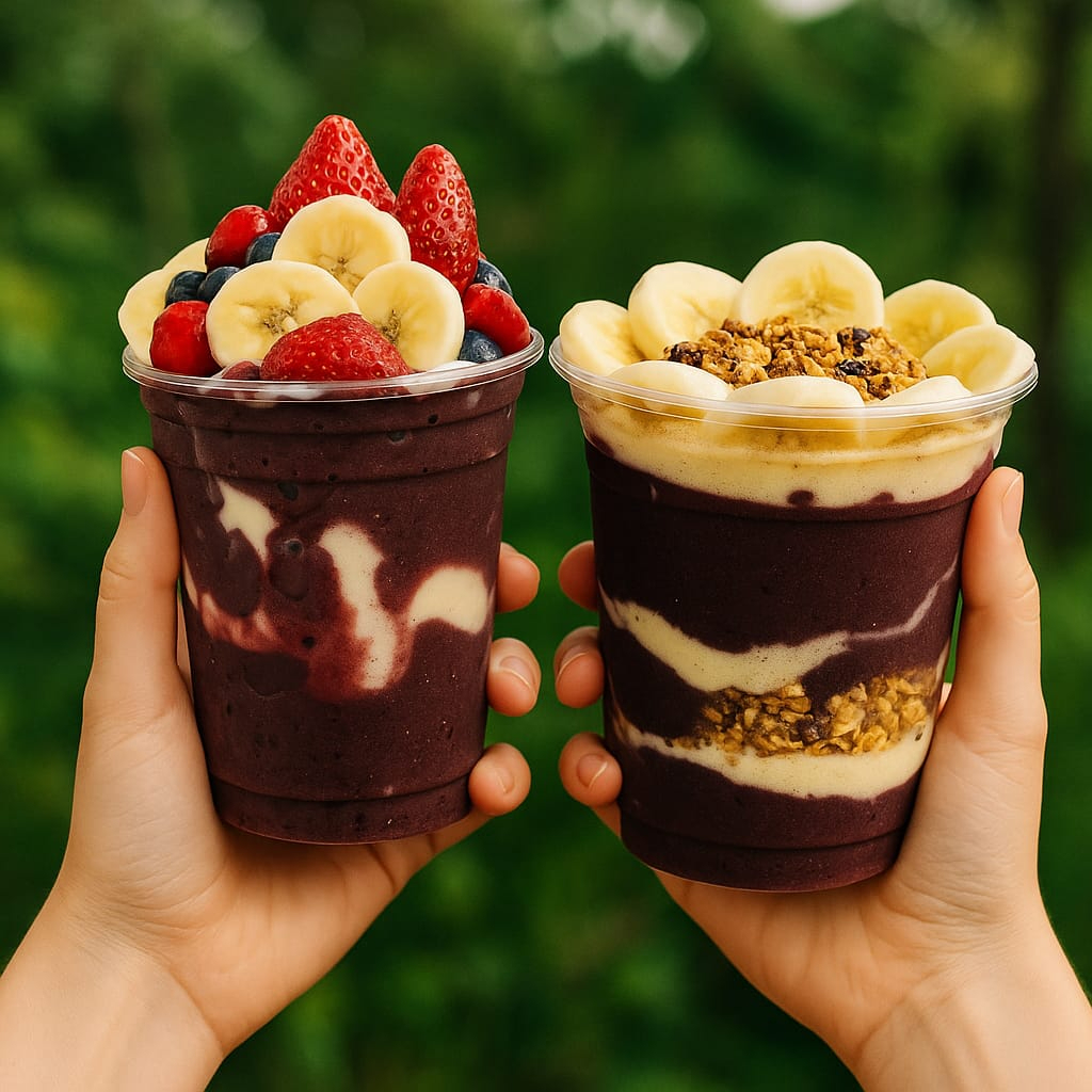 Aproveite esse delicioso combo! Escolha quantos complementos quiser, até 2 sabores de Açaí / Sorvete, 2 frutas e 1 cobertura!